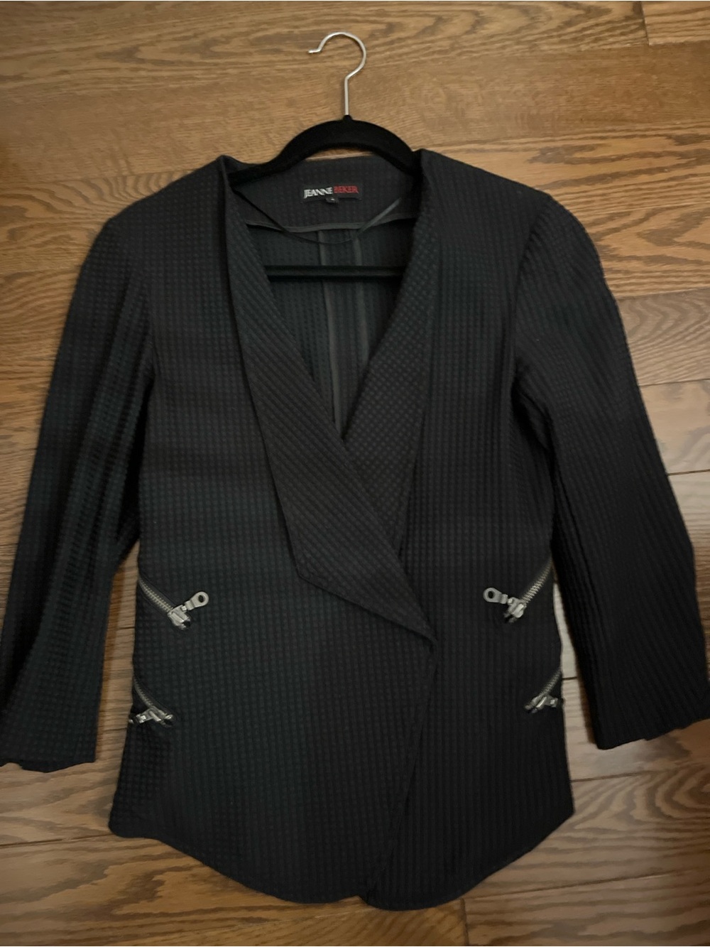 Black Textured Zip-Pocket Women's Blazer